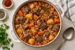 Beef Vegetable Cholent Style Tray recipe from Sabbath Table Studio