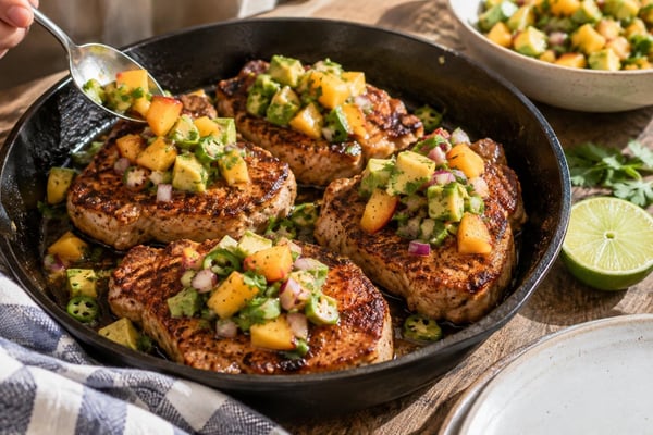 Smoky Paprika Pork Chops Peach Salsa Tray Smoky Paprika Pork Chops Peach Salsa Tray recipe from Primal Flame Kitchen
