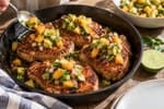 Smoky Paprika Pork Chops Peach Salsa Tray recipe from Primal Flame Kitchen