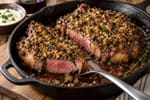 Hand-Cut Porcini Crusted Ribeye recipe from Copper Ladle Studio