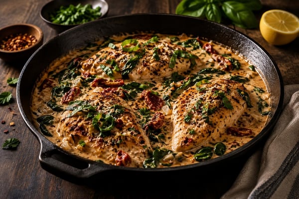 Creamy Tuscan Chicken with Fresh Herbs recipe from Derek's Table