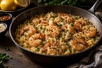 One Pot Garlic Butter Shrimp and Orzo recipe from The Snap Skillet