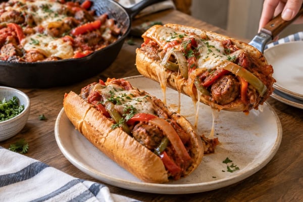 One-Skillet Sausage Pepper Hoagie Skillet One-Skillet Sausage Pepper Hoagie Skillet recipe from Quarter Hour Table