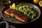 Power Blackened Salmon with Broccoli Rice recipe from Macro Plate Co.