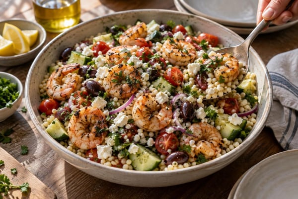 Grilled Shrimp Couscous Salad recipe from Harbor Spoon Kitchen