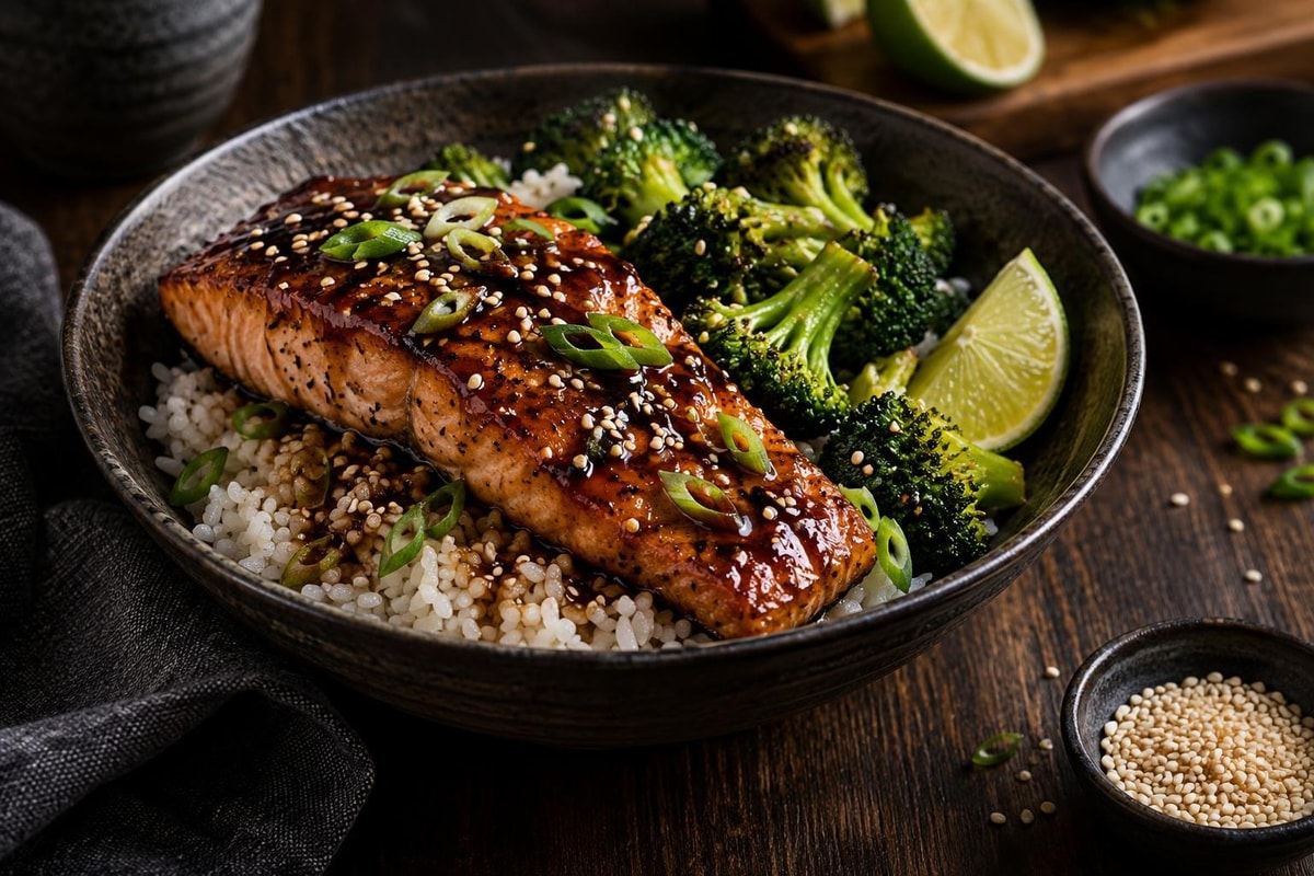 Soy Ginger Salmon Rice Bowls Soy Ginger Salmon Rice Bowls recipe from Safe Harbor Table