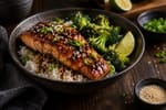 Soy Ginger Salmon Rice Bowls recipe from Safe Harbor Table
