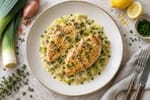 Market Charred Leek Soubise Chicken Suprême recipe from Copper Ladle Studio