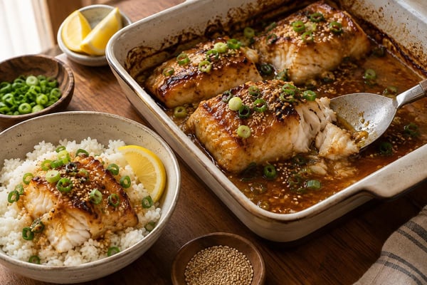 Miso Ginger Cod Rice Bowls recipe from Harbor Spoon Kitchen