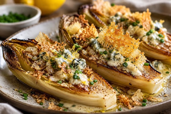 Seared Charred Endive Blue Cheese Crisp Seared Charred Endive Blue Cheese Crisp recipe from Copper Ladle Studio