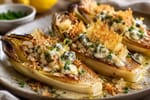 Seared Charred Endive Blue Cheese Crisp recipe from Copper Ladle Studio