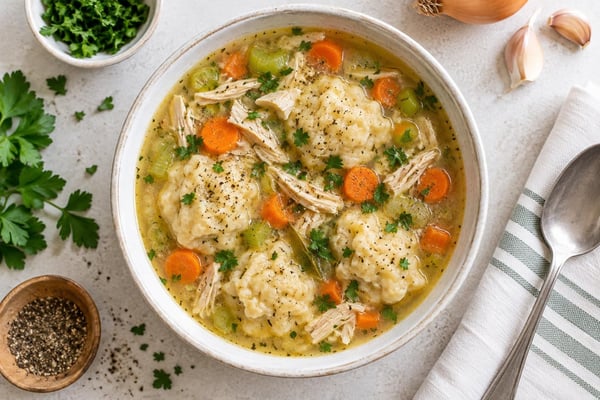 Chicken and Dumpling Soup recipe from Hearthday Table