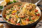 Garlic Shrimp Linguine Primavera Style recipe from Harbor Spoon Kitchen