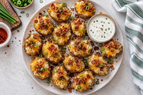 Dippable Mini Loaded Baked Potato Bites recipe from Little Fork Academy