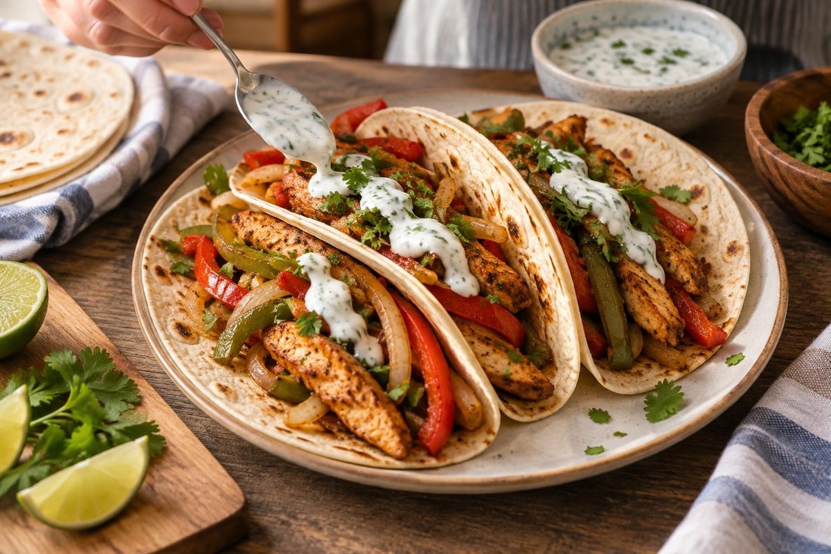 Seared Chicken Fajitas with Greek Yogurt Crema Seared Chicken Fajitas with Greek Yogurt Crema recipe from Macro Plate Co.