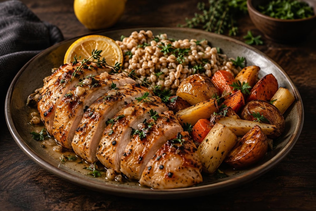 Market Honey Lemon Chicken with Roasted Roots Market Honey Lemon Chicken with Roasted Roots recipe from Bright Balance Kitchen