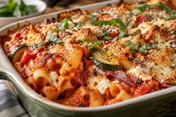 Baked Ziti with Roasted Vegetables recipe from Hearthday Table