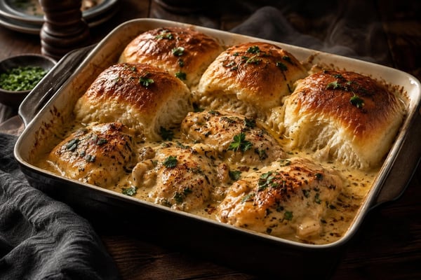 Creamy Honey Butter Rolls Chicken Tray recipe from Velvet Spoon Kitchen