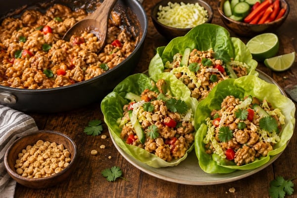 Thai Peanut Chicken Lettuce Cups Thai Peanut Chicken Lettuce Cups recipe from Counter Carb Kitchen
