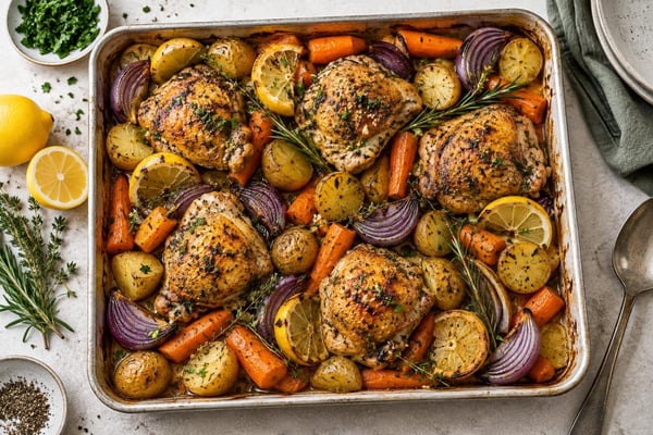 Lemon Herb Chicken Tray Bake recipe from Clear Brook Kitchen