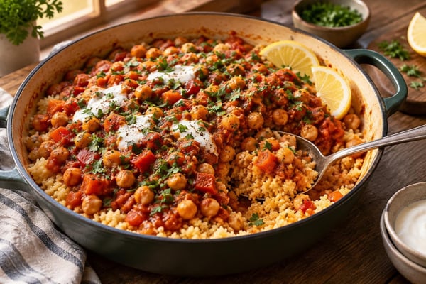 Spiced Chickpea Stew Couscous Tray Spiced Chickpea Stew Couscous Tray recipe from Crescent & Sumac Kitchen