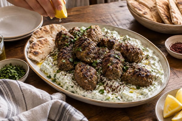 Lamb Kofte Yogurt Cucumber Tray Lamb Kofte Yogurt Cucumber Tray recipe from Crescent & Sumac Kitchen