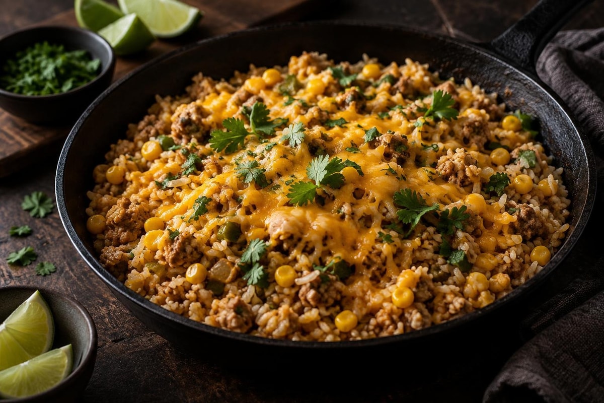 Weeknight Green Chile Turkey Skillet Rice Weeknight Green Chile Turkey Skillet Rice recipe from Quarter Hour Table