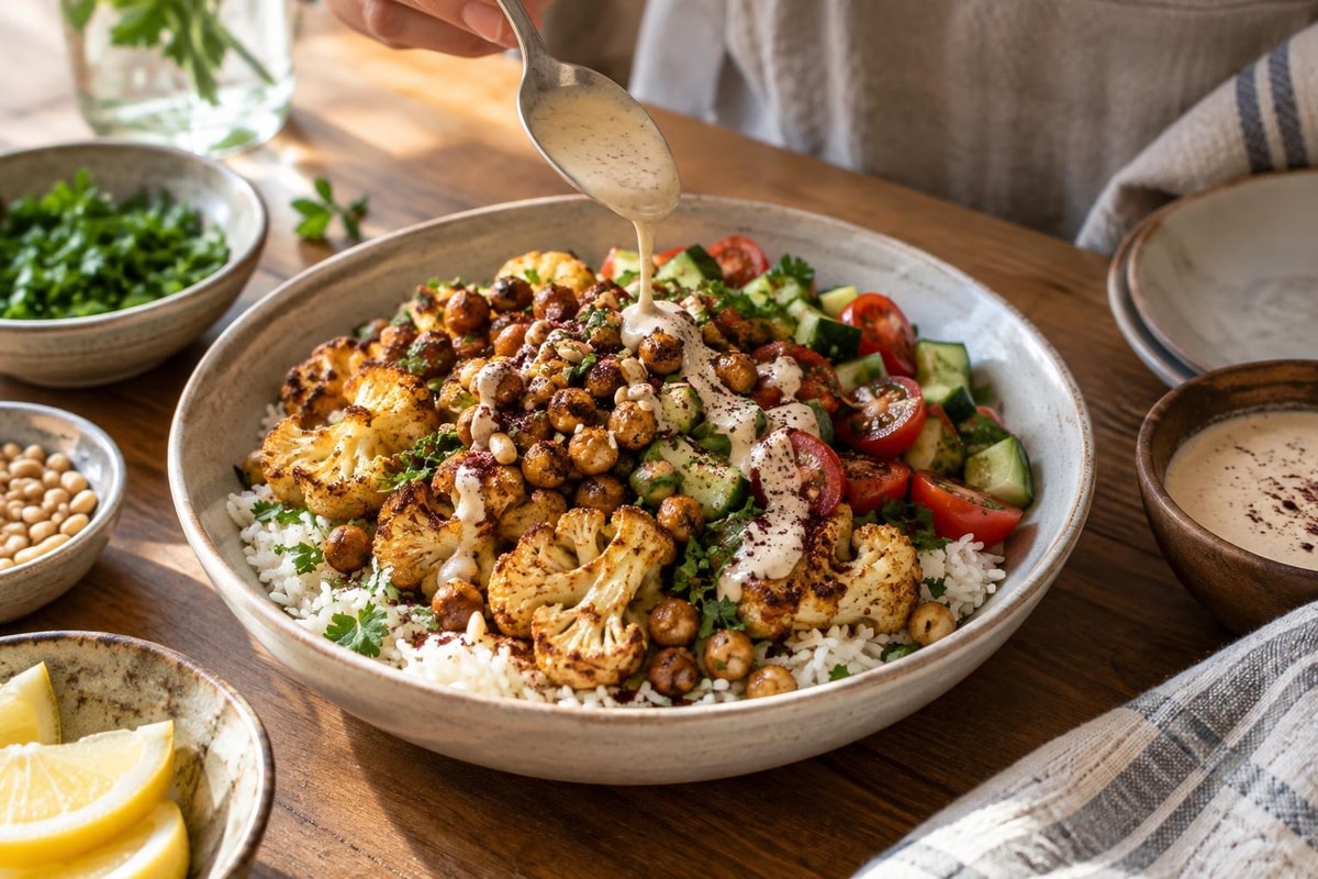 Roasted Cauliflower Shawarma Bowls recipe from Pure Fork Plant Lab