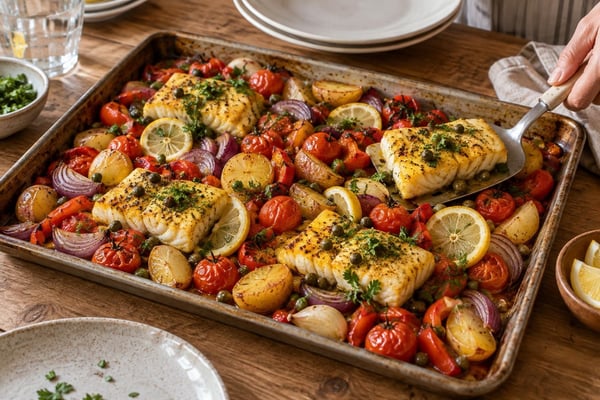 Turmeric Lemon Fish Tray Bake Turmeric Lemon Fish Tray Bake recipe from Crescent & Sumac Kitchen