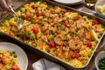 Garlic Shrimp Saffron Rice Tray recipe from Crescent & Sumac Kitchen