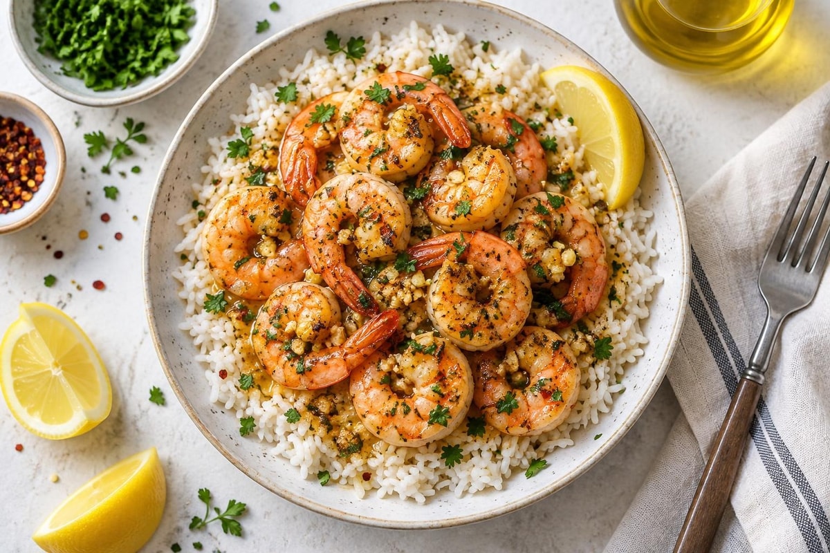 15-Minute Garlic Butter Shrimp with Rice 15-Minute Garlic Butter Shrimp with Rice recipe from Quarter Hour Table