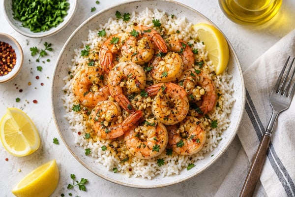 15-Minute Garlic Butter Shrimp with Rice 15-Minute Garlic Butter Shrimp with Rice recipe from Quarter Hour Table