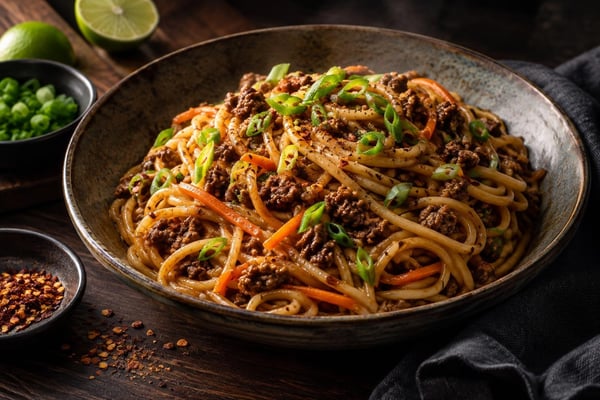 Caramelized Beef and Peanut Noodles recipe from Thrifty Thyme