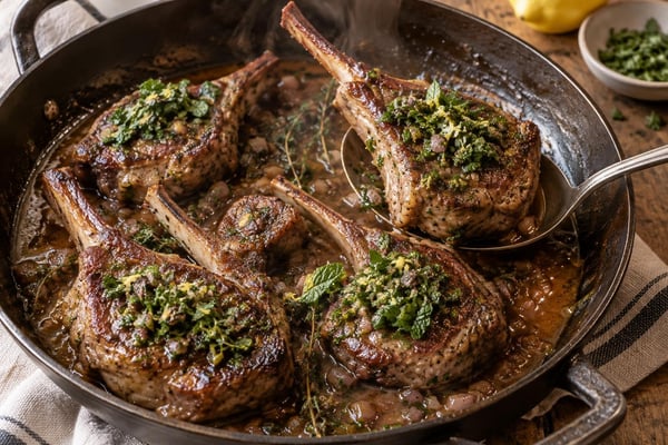Seared Pan-Roasted Lamb Chops Mint Gremolata Seared Pan-Roasted Lamb Chops Mint Gremolata recipe from Copper Ladle Studio