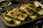Steamed Ginger Soy Cod Pak Choi Tray recipe from Featherlite Fork