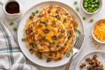 Cheesy Breakfast-for-Dinner Pancake Stacks recipe from Little Fork Academy