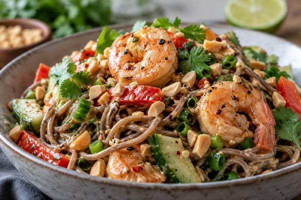 Lean Shrimp Peanut Soba Salad recipe from Macro Plate Co.