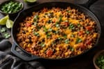 Weeknight Cheesy Taco Rice Skillet recipe from Quarter Hour Table