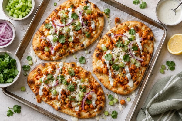 Sheet-Pan Buffalo Chickpea Flatbreads Sheet-Pan Buffalo Chickpea Flatbreads recipe from Crossroads Kitchen