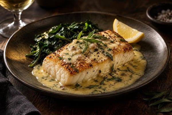Sommelier-Style Tarragon Beurre Blanc Halibut recipe from Copper Ladle Studio