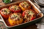 Lasagna Stuffed Peppers recipe from Hearthday Table