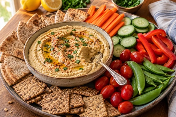 Dippable Hummus Veggie Dipper Snack Plate recipe from Little Fork Academy