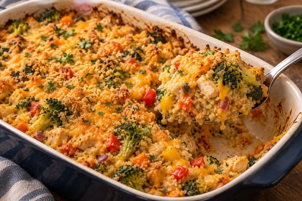 Rainbow Broccoli Cheddar Quinoa Bake Rainbow Broccoli Cheddar Quinoa Bake recipe from Bright Balance Kitchen