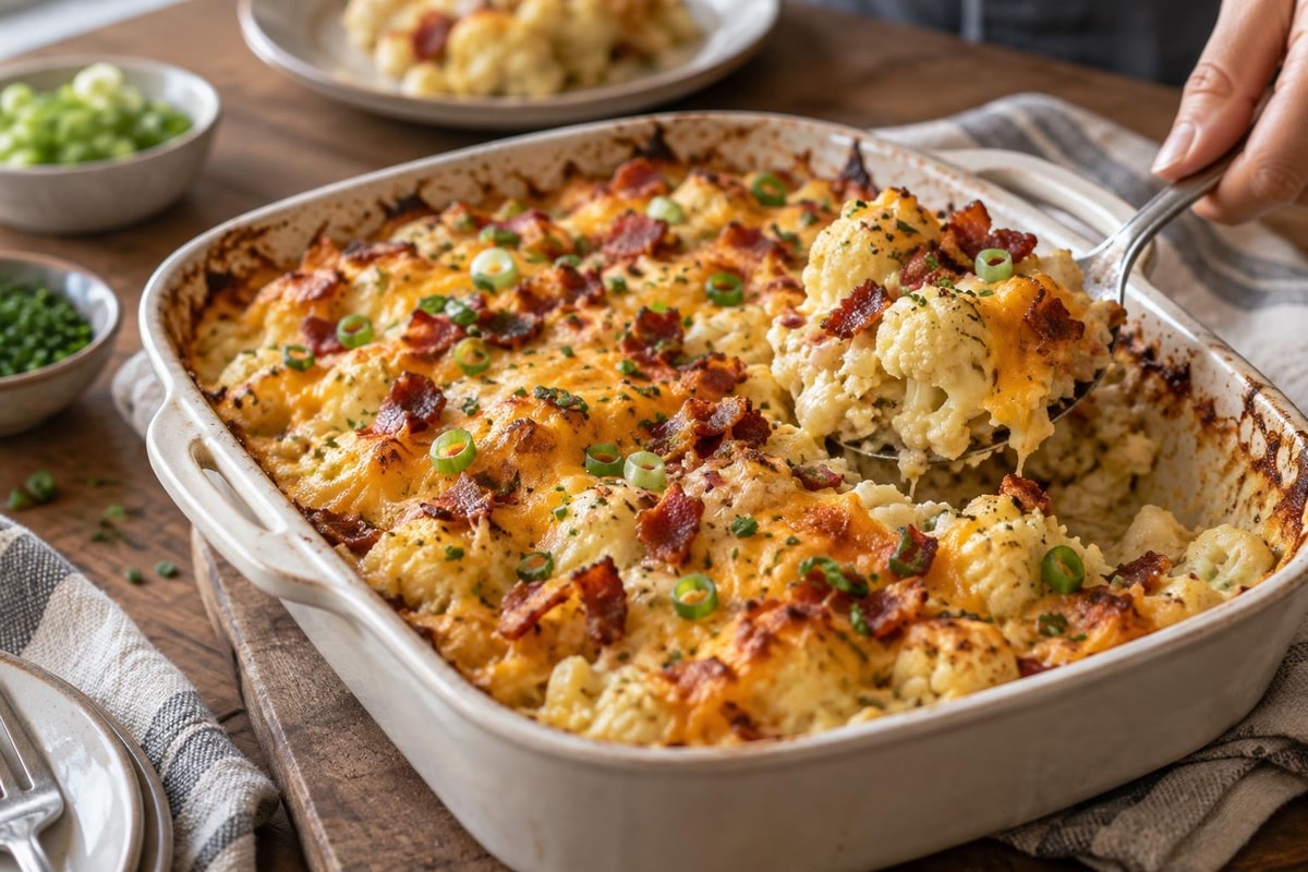 No-Bun Loaded Cauliflower Casserole recipe from Carb Smart Table