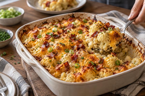 No-Bun Loaded Cauliflower Casserole recipe from Carb Smart Table