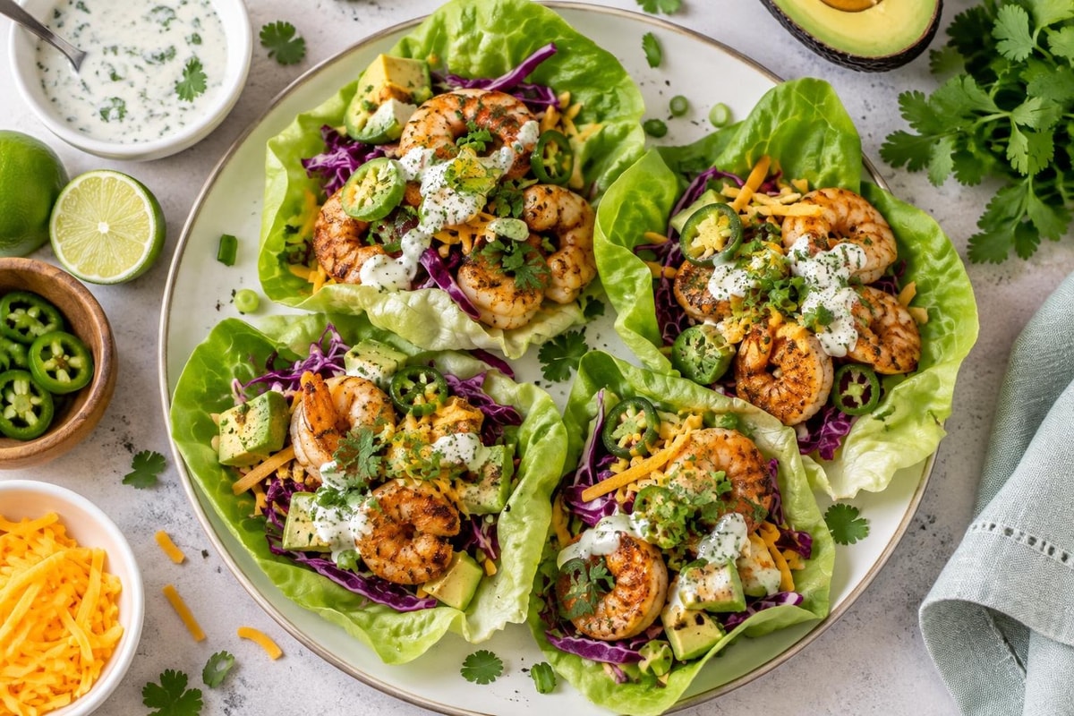 Keto-ish Shrimp Taco Lettuce Cups recipe from Carb Smart Table