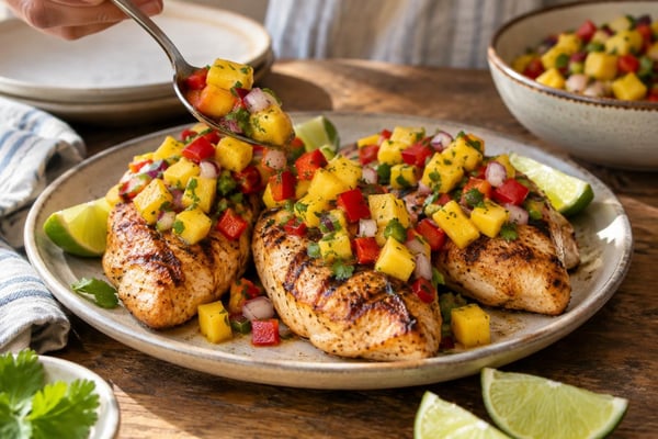 Grilled Chicken Mango Salsa Grilled Chicken Mango Salsa recipe from Featherlite Fork
