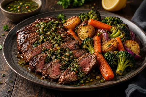Seared Chimichurri Sirloin with Roasted Veg recipe from Macro Plate Co.