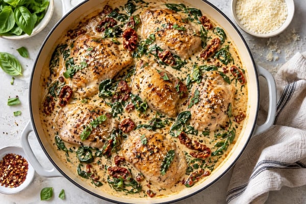 Cream Tuscan Garlic Chicken Tray recipe from Ketolite Table