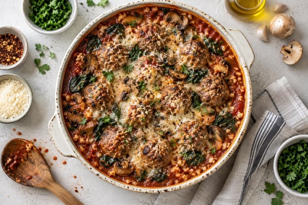Low Carb Slow Cooker Meatball Casserole recipe from Derek's Table